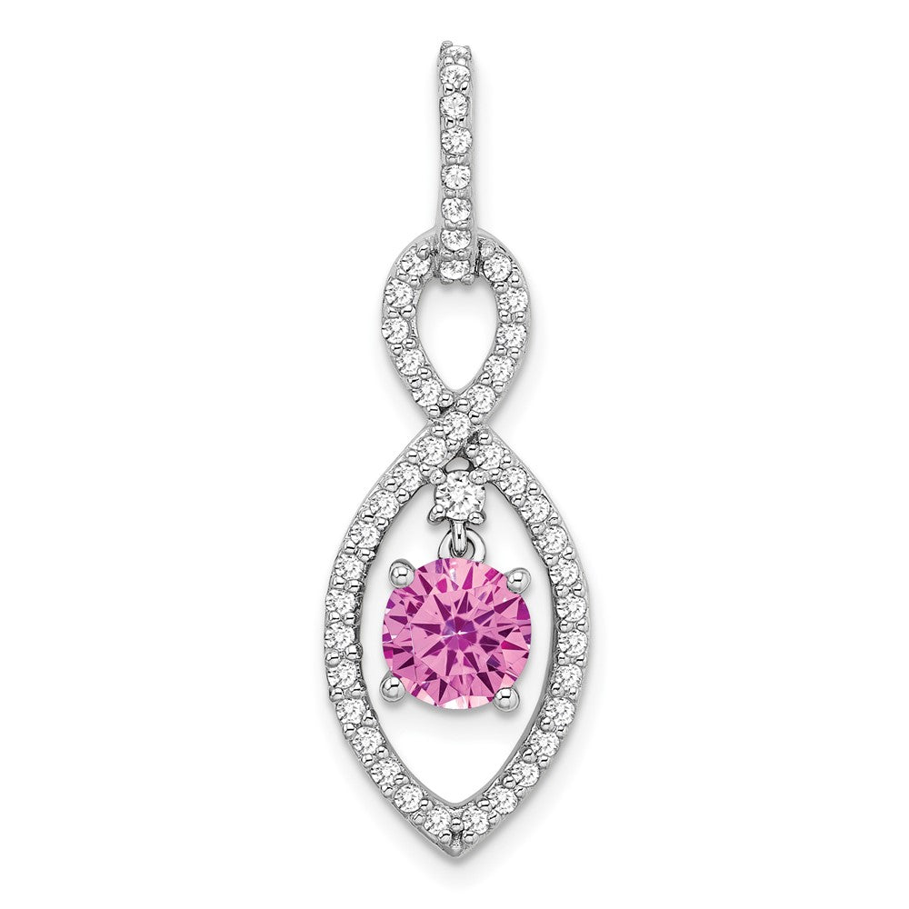 14k White Gold Created Pink Sapphire and Diamond Pendant (2 grams)