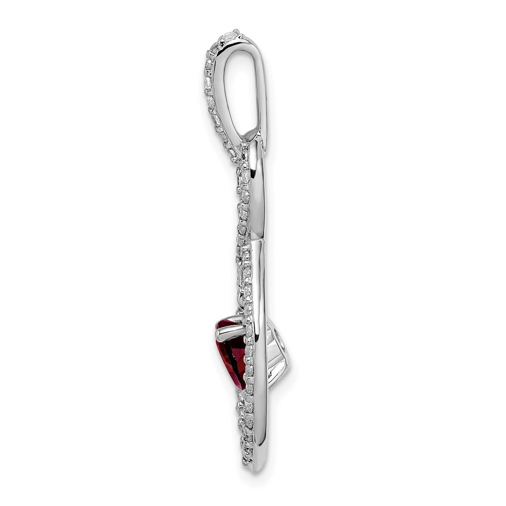 14k White Gold Garnet and Diamond Pendant (2 grams)