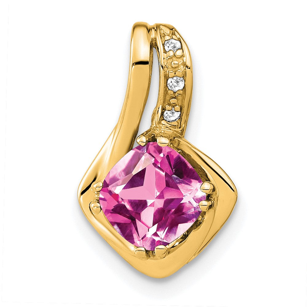 14k Created Pink Sapphire and Diamond Pendant (1.25 grams)