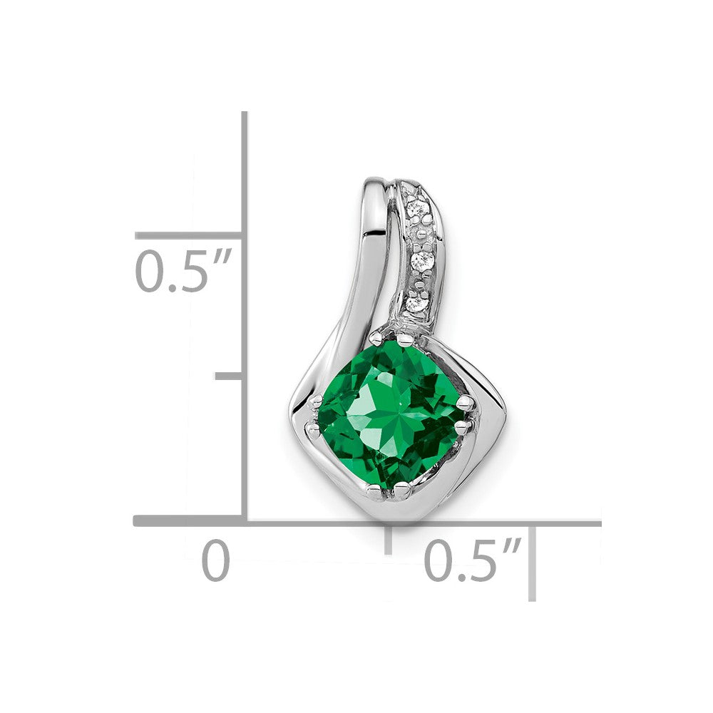 14k White Gold Created Emerald and Diamond Chain Slide Pendant (1.25 grams)