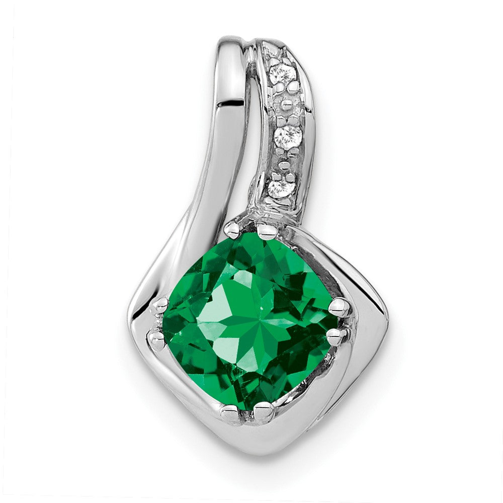 14k White Gold Created Emerald and Diamond Chain Slide Pendant (1.25 grams)