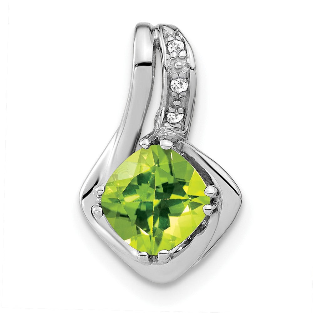 14k White Gold Peridot and Diamond Chain Slide Pendant (1.25 grams)