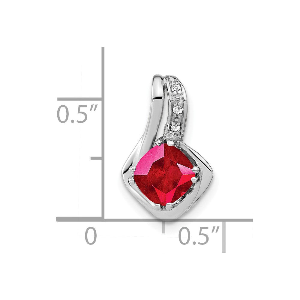14k White Gold Created Ruby and Diamond Chain Slide Pendant (1.25 grams)