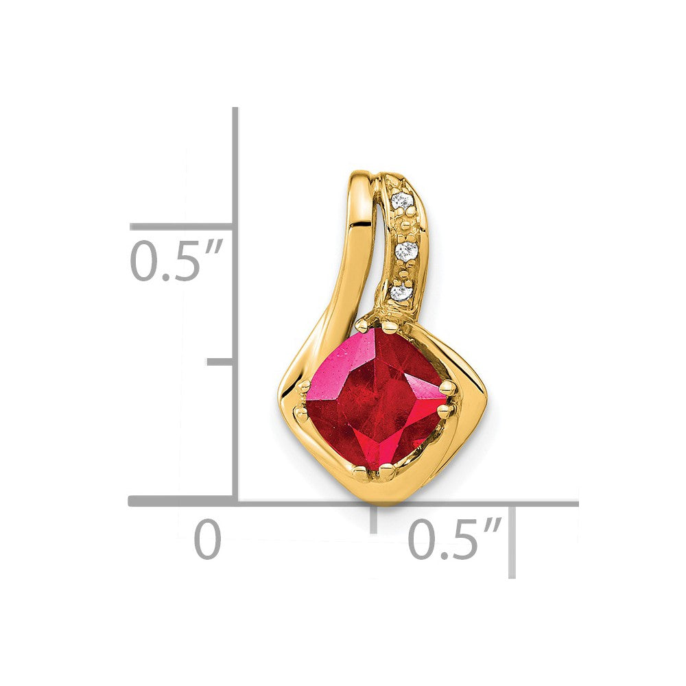 14k Created Ruby and Diamond Chain Slide Pendant (1.25 grams)