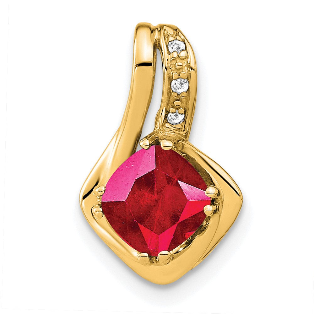 14k Created Ruby and Diamond Chain Slide Pendant (1.25 grams)