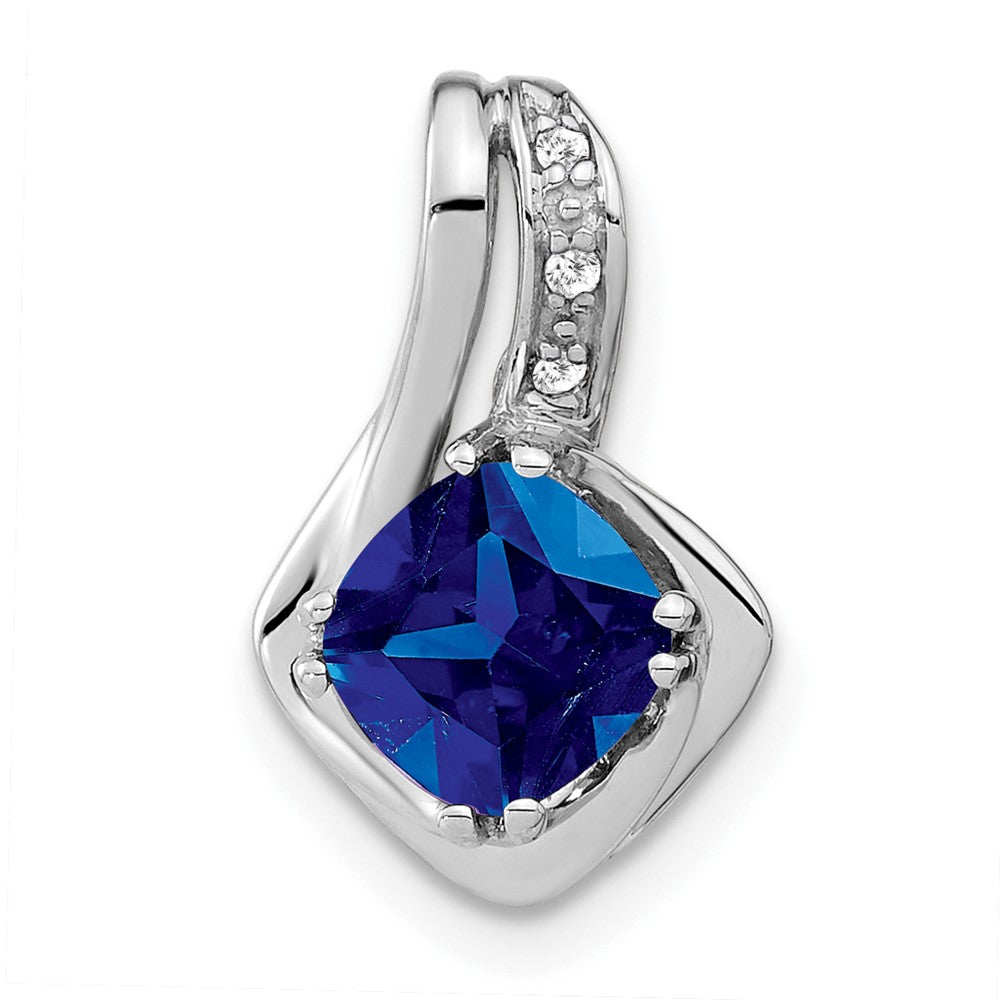 14k White Gold Created Sapphire and Diamond Chain SIide Pendant (1.25 grams)