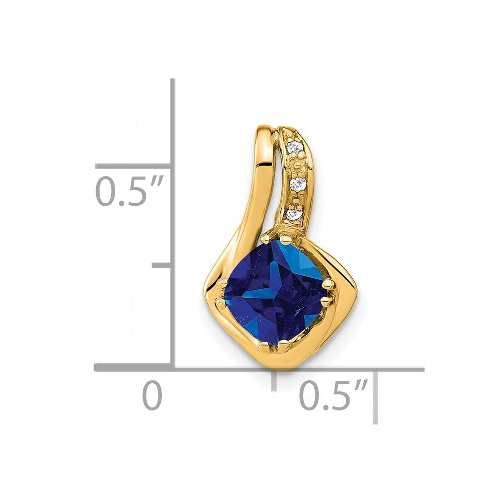 14k Created Sapphire and Diamond Chain Slide Pendant (1.25 grams)