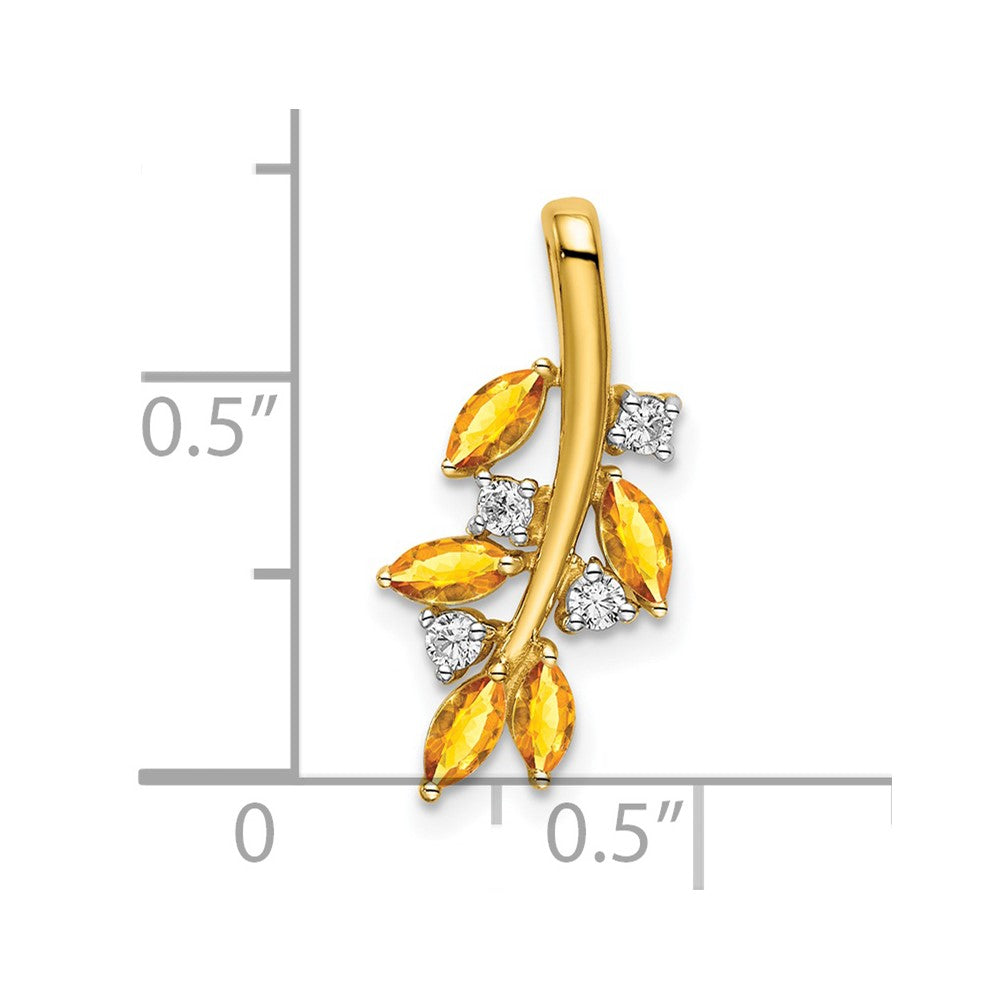 14k Citrine and Diamond Leaves Pendant (1 grams)