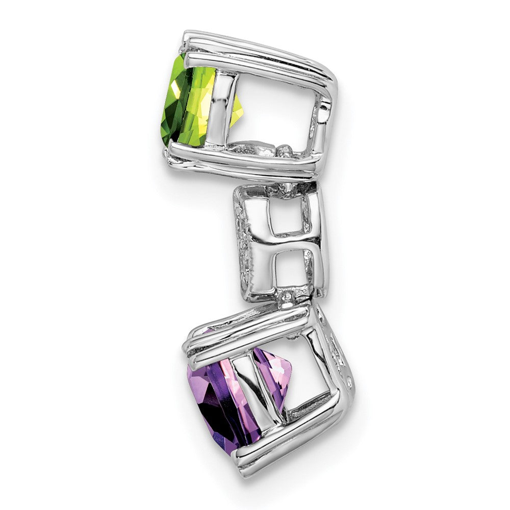 14k White Gold Peridot/Amethyst/Diamond Chain Slide (1 grams)