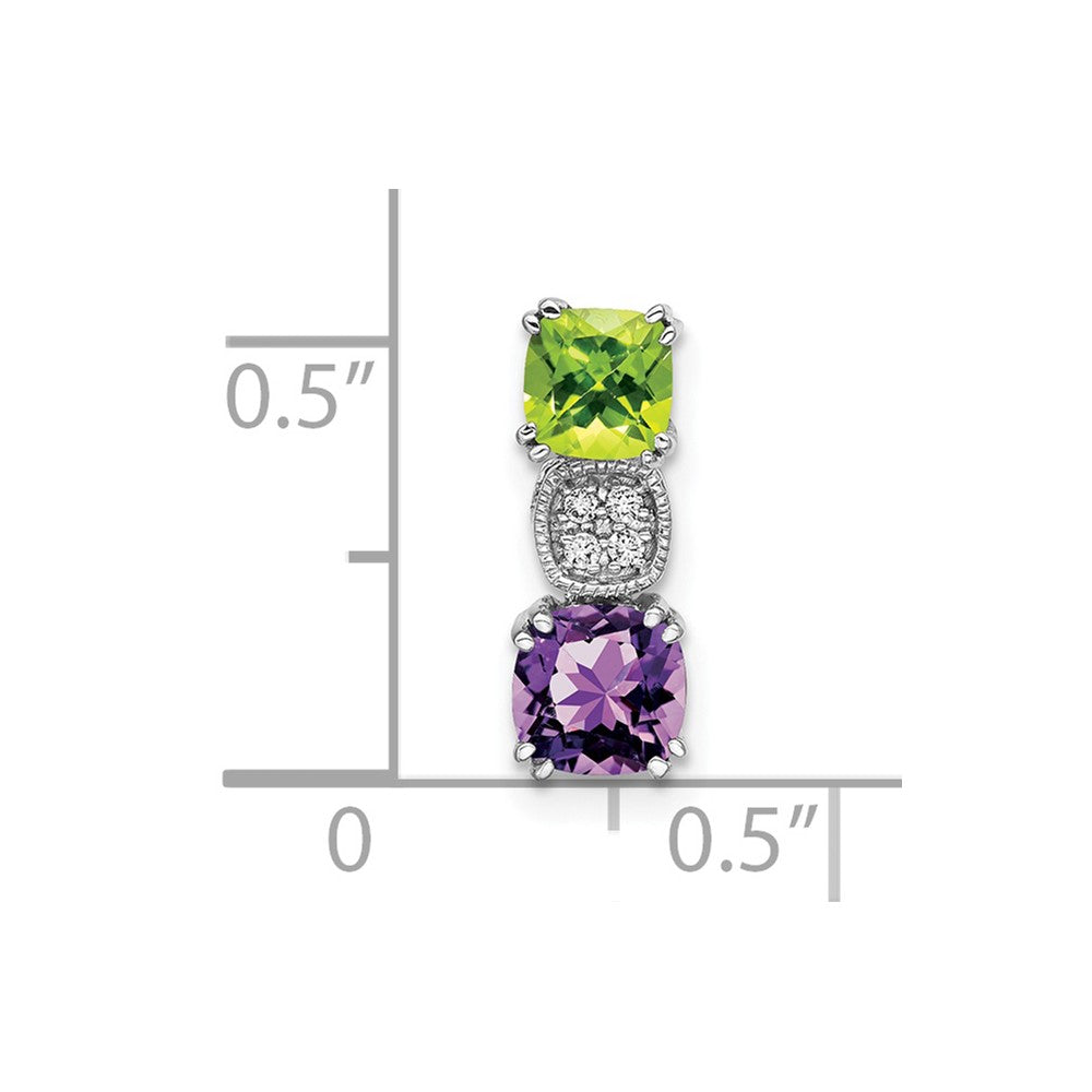 14k White Gold Peridot/Amethyst/Diamond Chain Slide (1 grams)