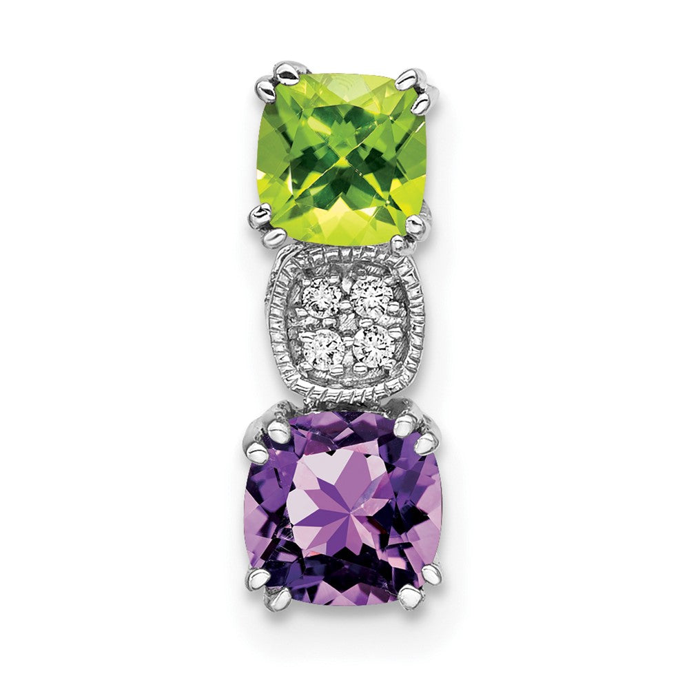 14k White Gold Peridot/Amethyst/Diamond Chain Slide (1 grams)