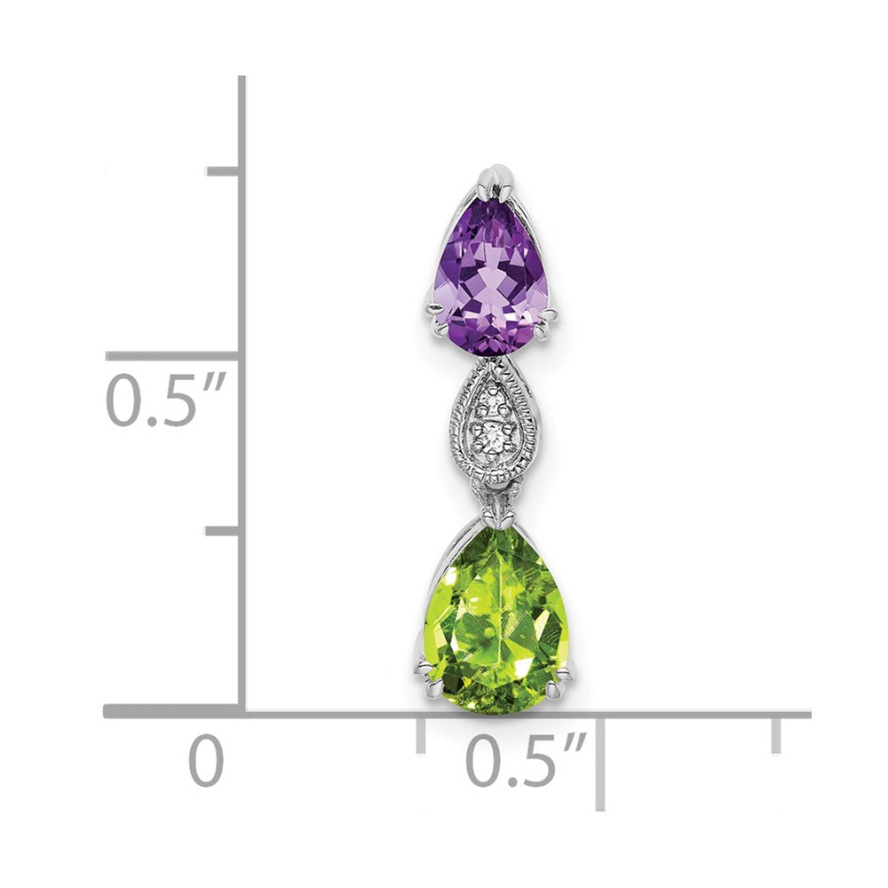 14k White Gold Amethyst/Peridot/Diamond Chain Slide (0.9 grams)