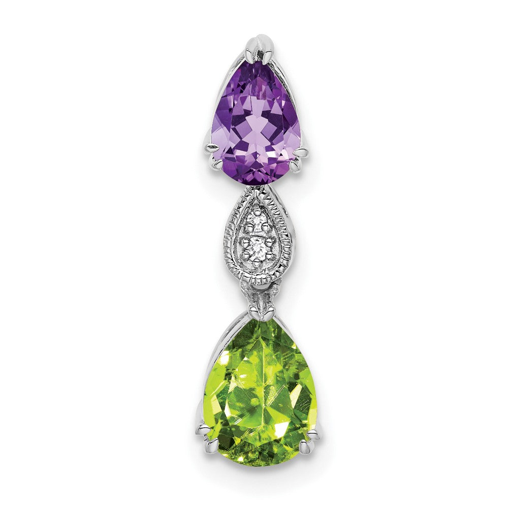 14k White Gold Amethyst/Peridot/Diamond Chain Slide (0.9 grams)