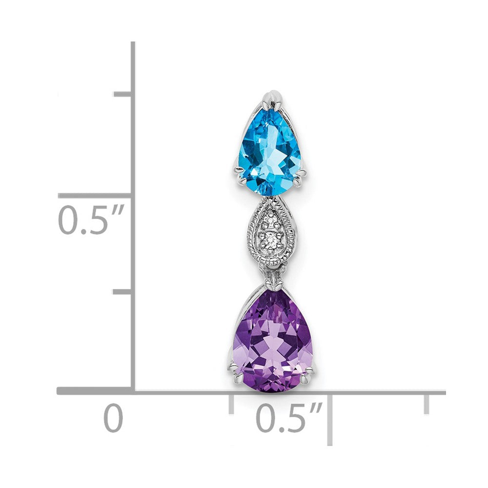 14k White Gold Blue Topaz/Amethyst/Diamond Chain Slide (0.9 grams)