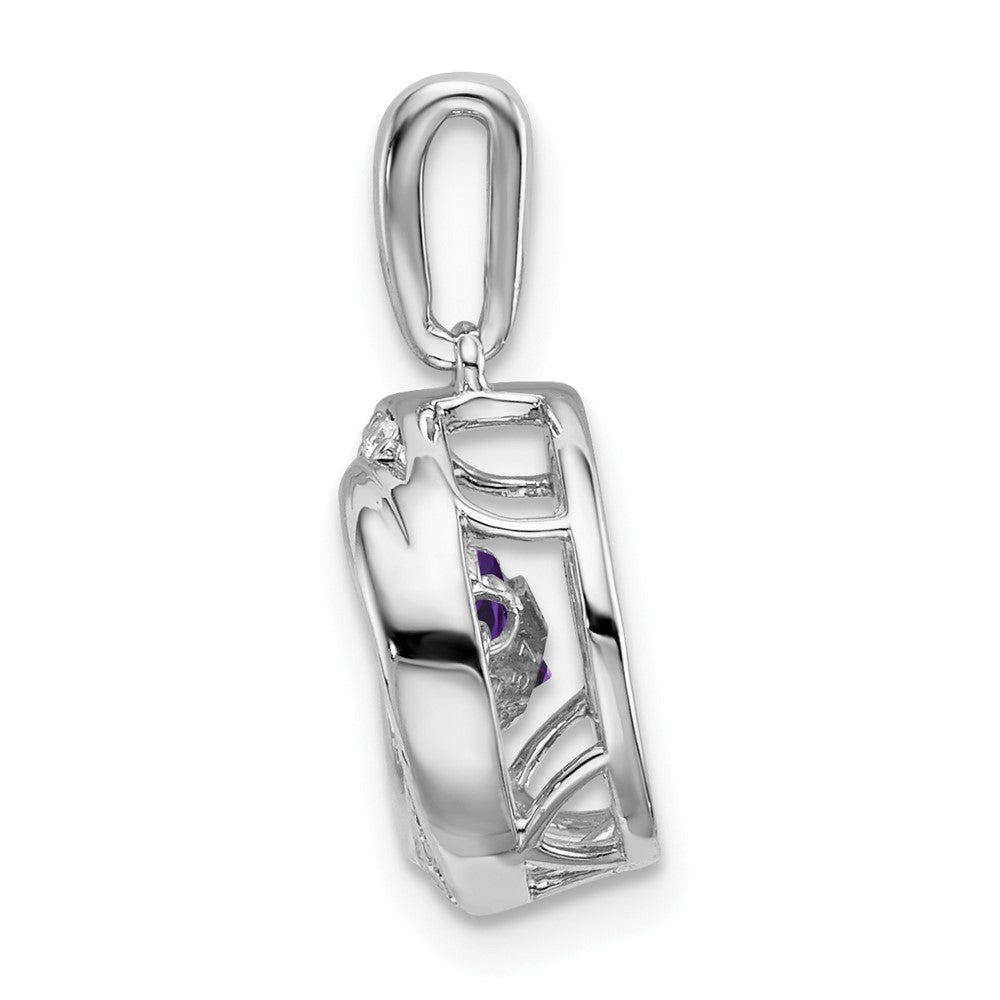 14k White Gold Round Amethyst and Diamond Pendant (2.08 grams)