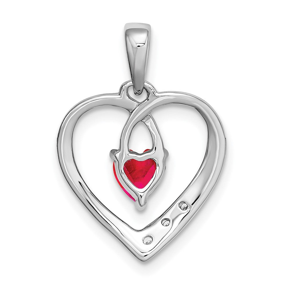 14k White Gold Ruby and Diamond Heart Pendant (1.2 grams)