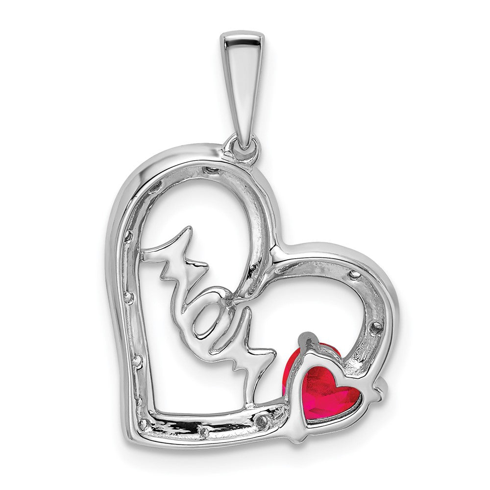14k White Gold Ruby and Diamond MOM Heart Pendant (1.7 grams)