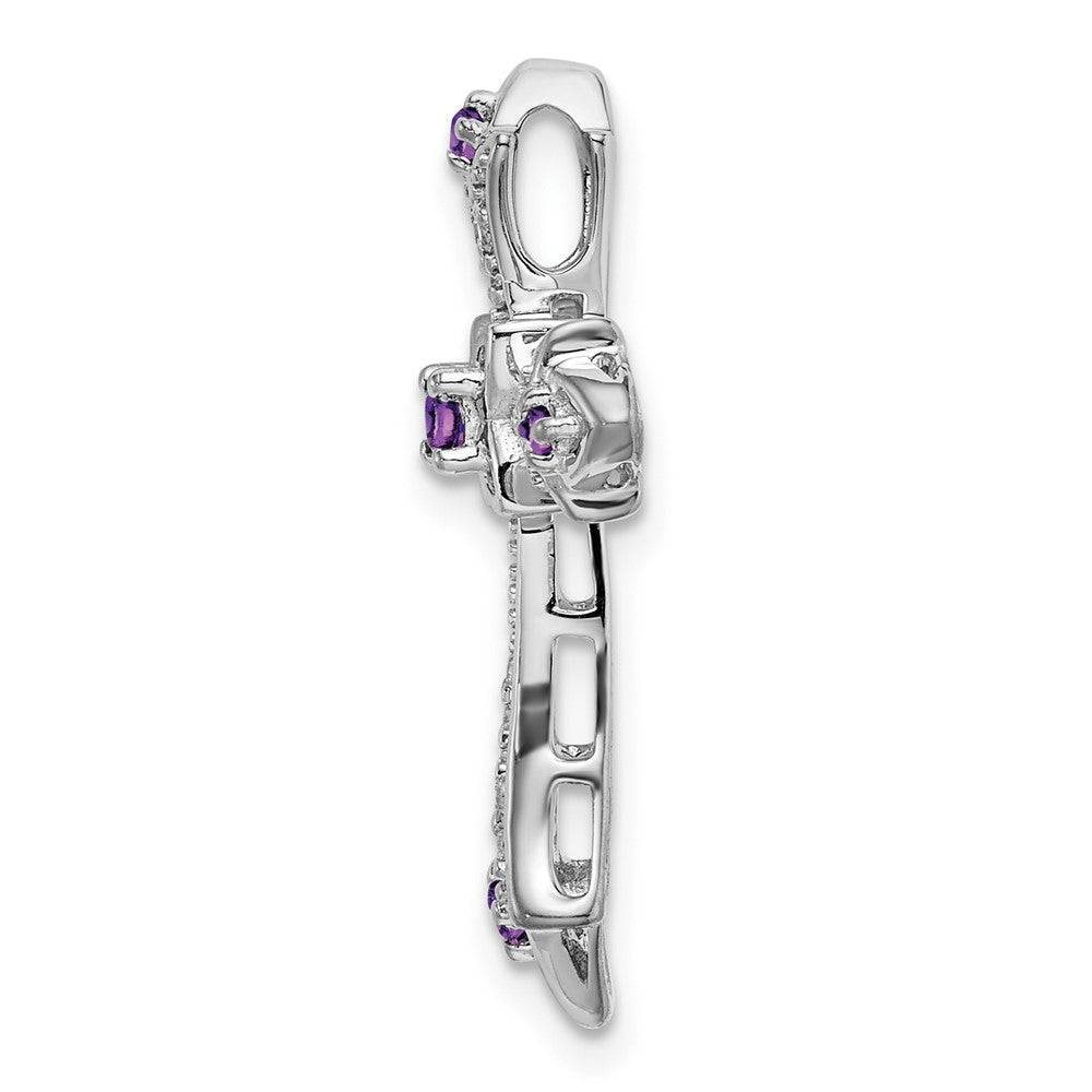 14k White Gold Amethyst and Diamond Fleur de Lis Cross Chain Slide (2.2 grams)