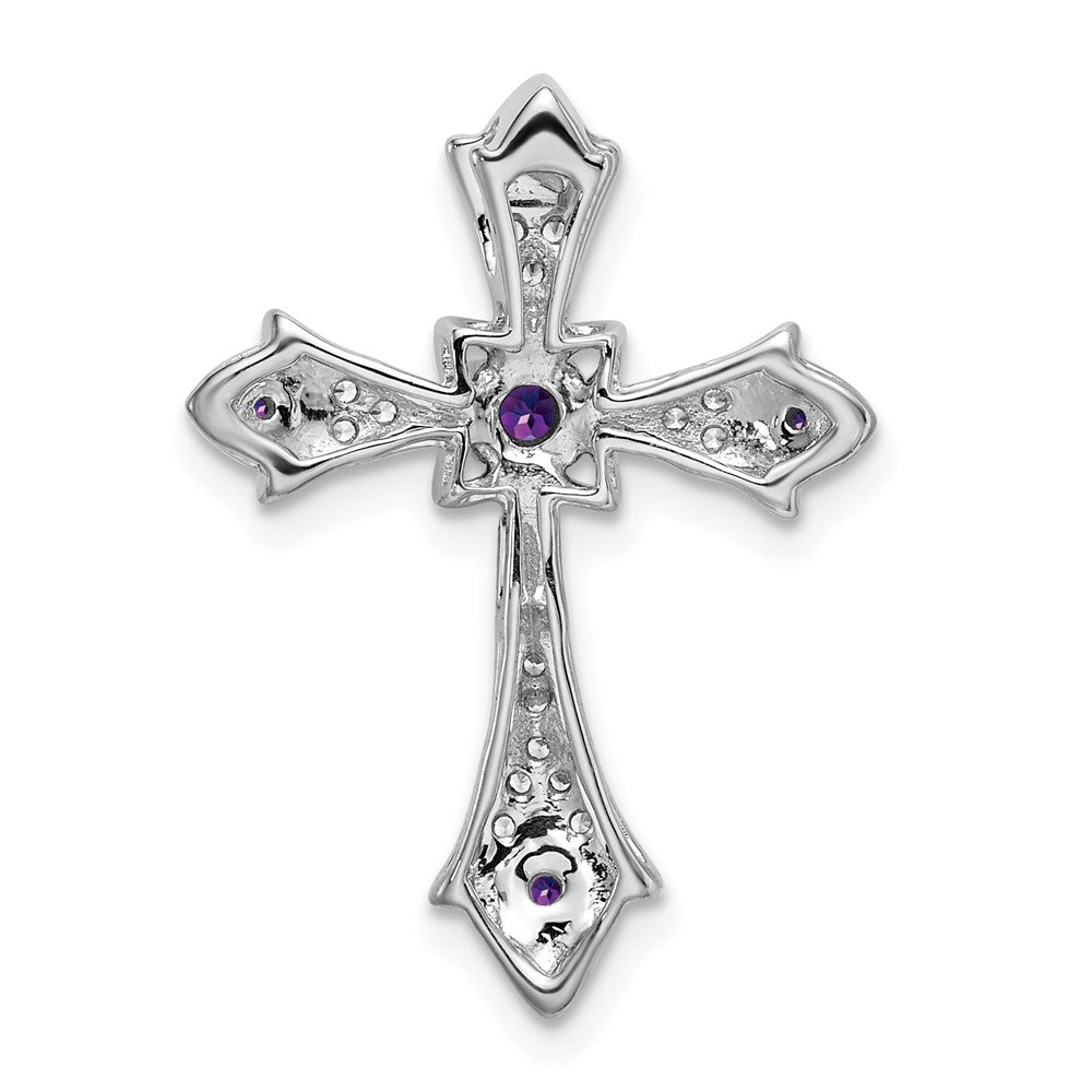 14k White Gold Amethyst and Diamond Fleur de Lis Cross Chain Slide (2.2 grams)