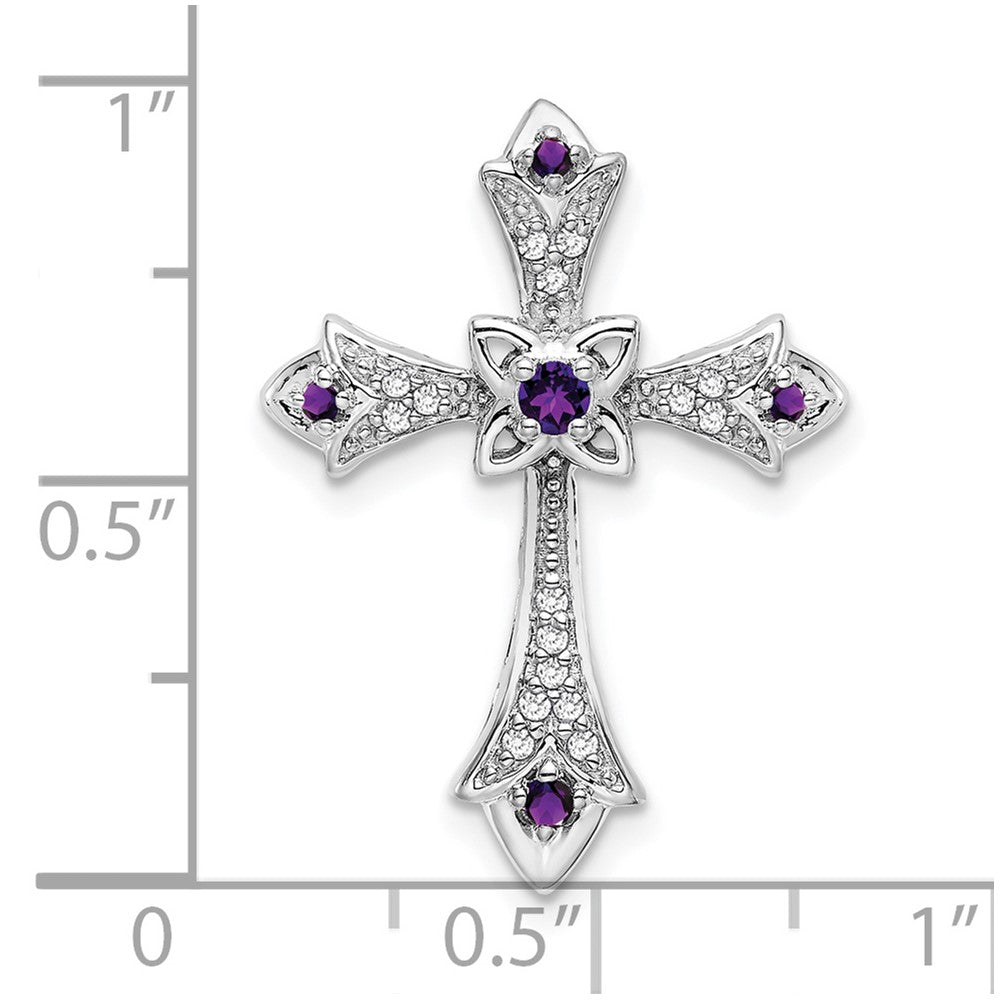 14k White Gold Amethyst and Diamond Fleur de Lis Cross Chain Slide (2.2 grams)
