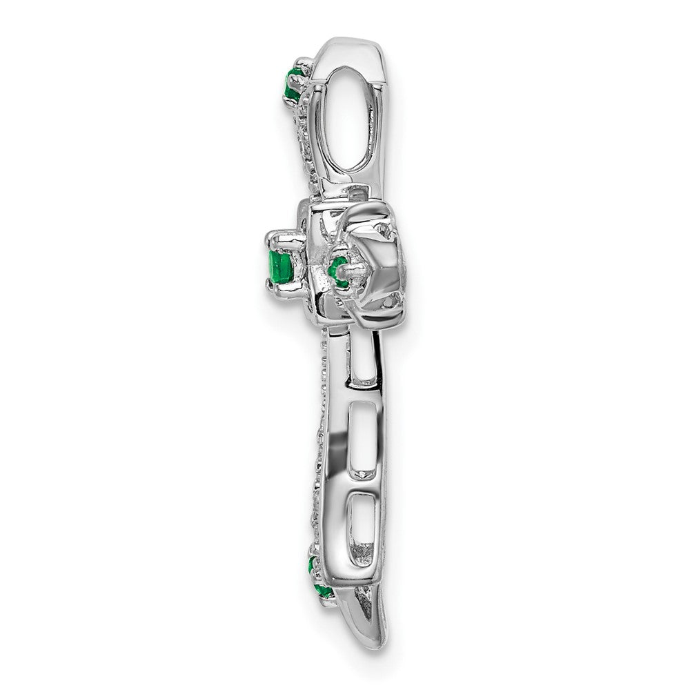 14k White Gold Emerald and Diamond Fleur de Lis Cross Chain Slide (2.2 grams)