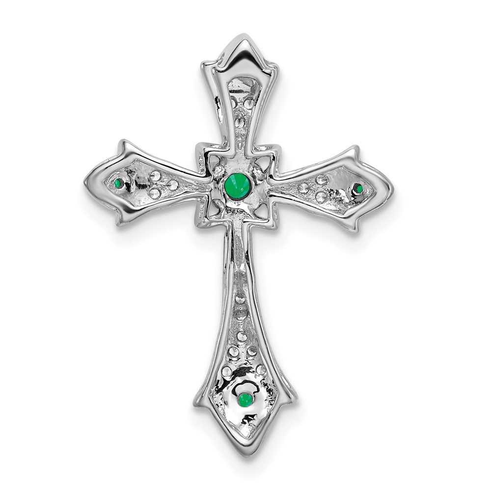 14k White Gold Emerald and Diamond Fleur de Lis Cross Chain Slide (2.2 grams)