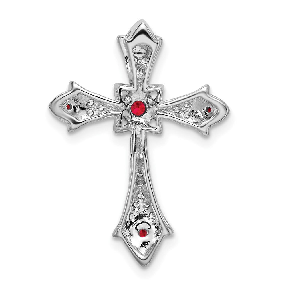 14k White Gold Ruby and Diamond Fleur de Lis Cross Chain Slide (2.2 grams)