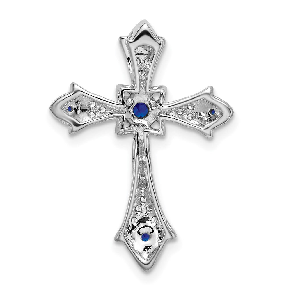 14k White Gold Sapphire and Diamond Fleur de Lis Cross Chain Slide (2.2 grams)