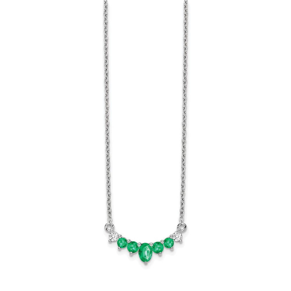 14k White Gold 4.5 mm Emerald and Diamond inch Necklace (2.14 grams)