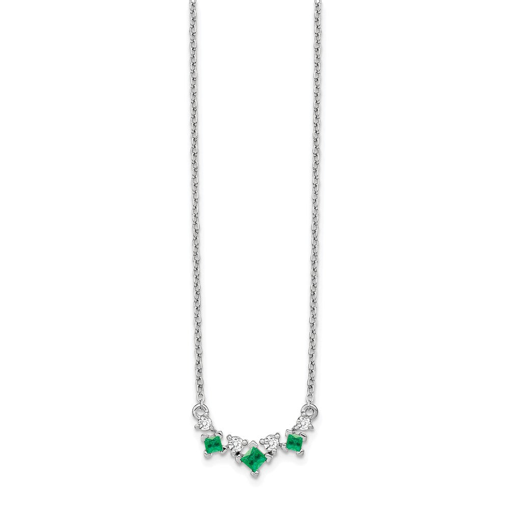 14k White Gold 5.1 mm Emerald and Diamond inch Necklace (2.19 grams)