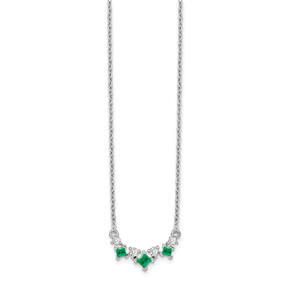14k White Gold 5.1 mm Emerald and Diamond inch Necklace
