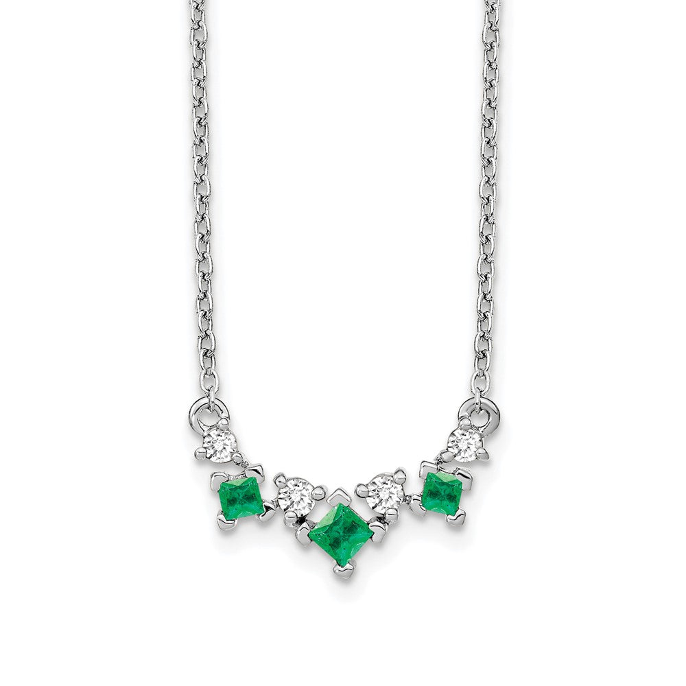 14k White Gold 5.1 mm Emerald and Diamond inch Necklace (2.19 grams)