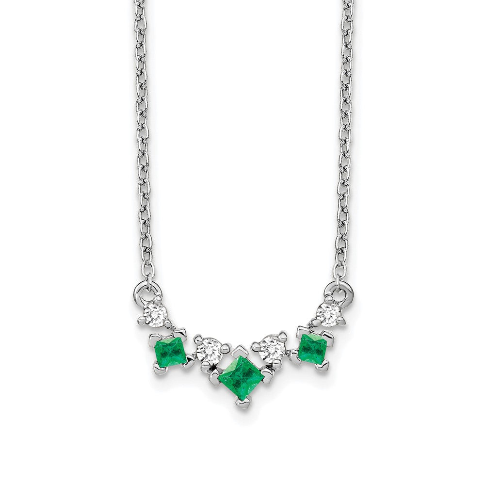 14k White Gold 5.1 mm Emerald and Diamond inch Necklace