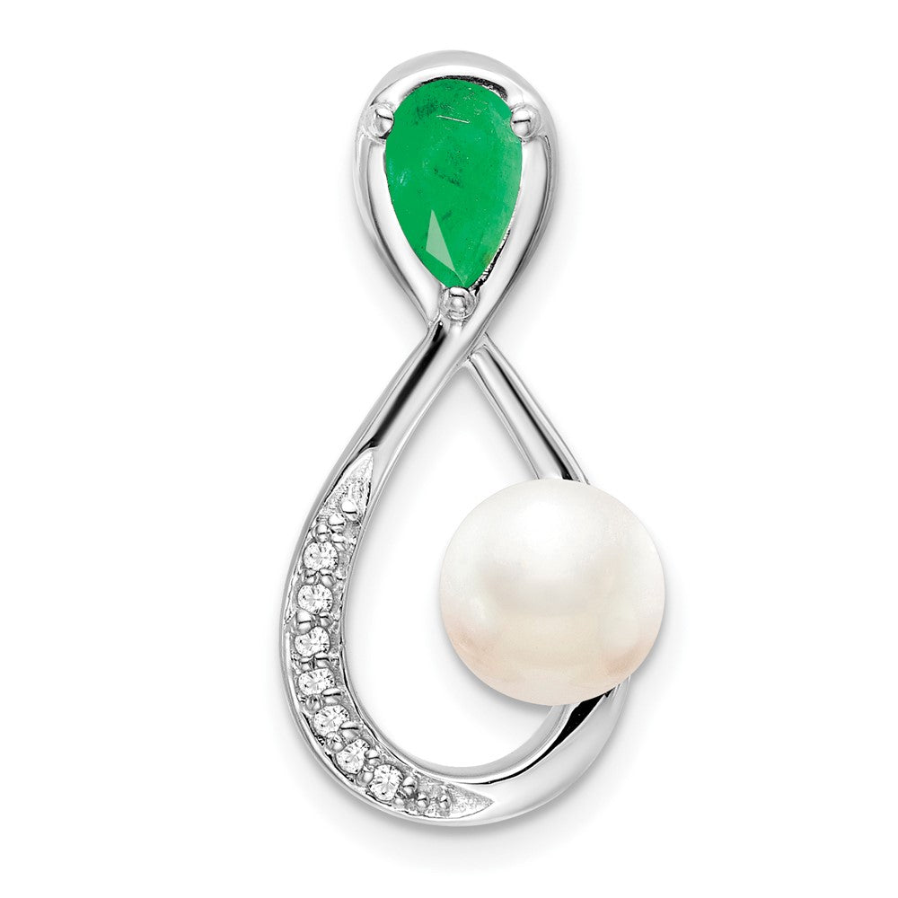 14k White Gold 11.2 mm Emerald/FWC Pearl/Diamond Infinity Chain Slide (2.23 grams)