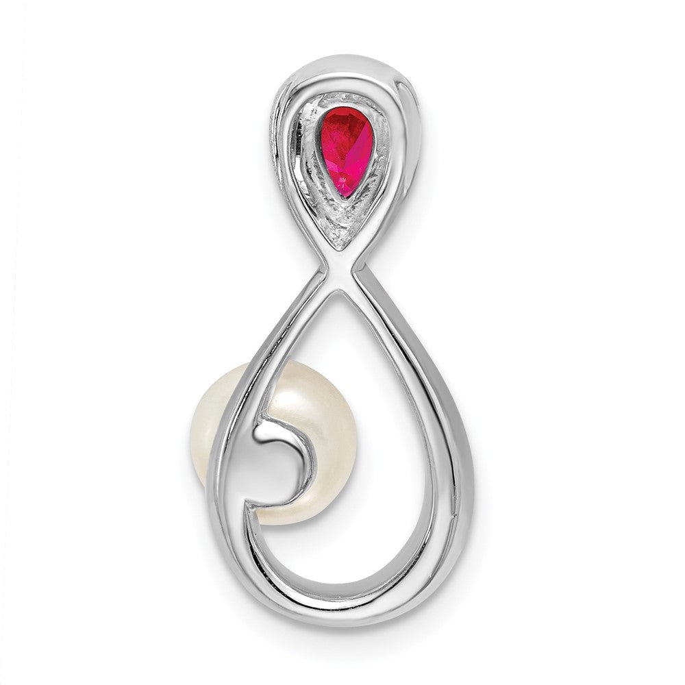 14k White Gold Ruby/FWC Pearl/Diamond Infinity Chain Slide (2.35 grams)