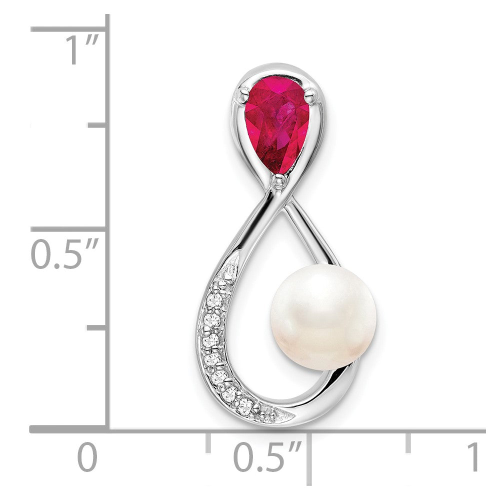 14k White Gold Ruby/FWC Pearl/Diamond Infinity Chain Slide (2.35 grams)