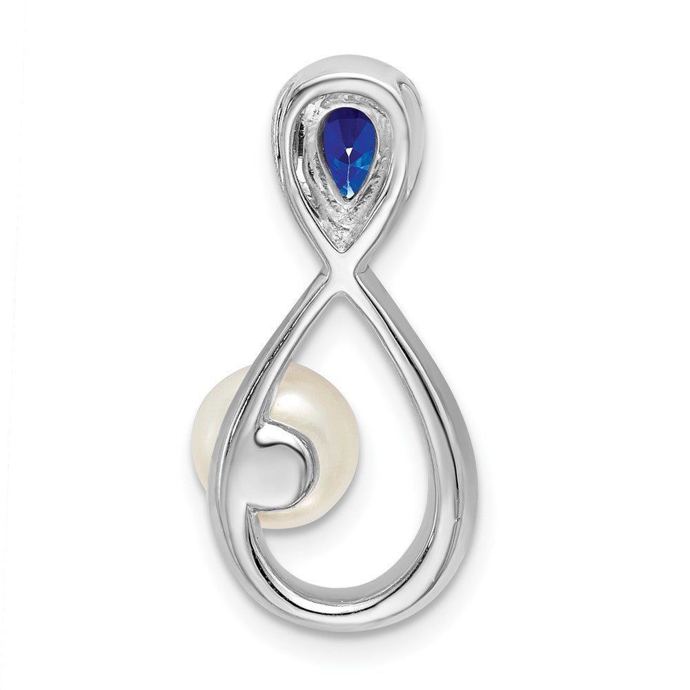 14k White Gold Sapphire/FWC Pearl/Diamond Infinity Chain Slide (2.35 grams)