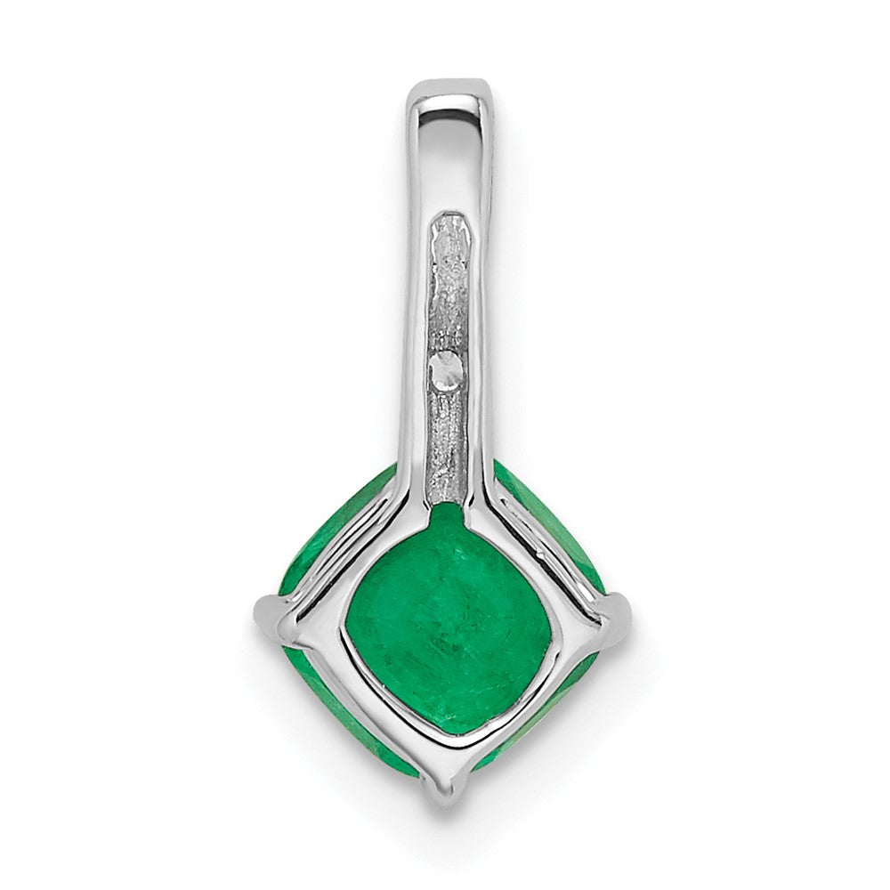 14k White Gold Cushion Emerald and Diamond Pendant (0.65 grams)