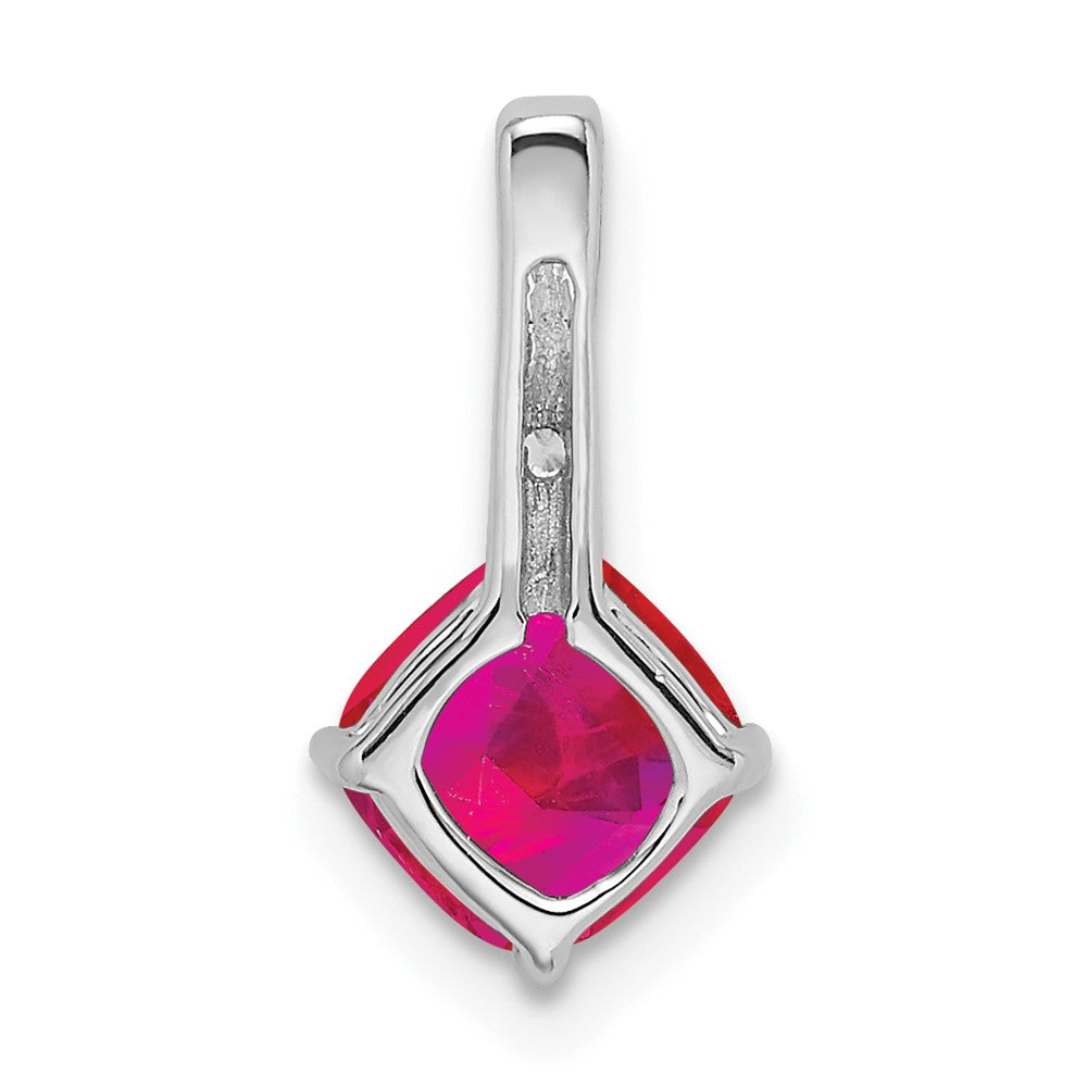 14k White Gold Cushion Ruby and Diamond Pendant (0.65 grams)