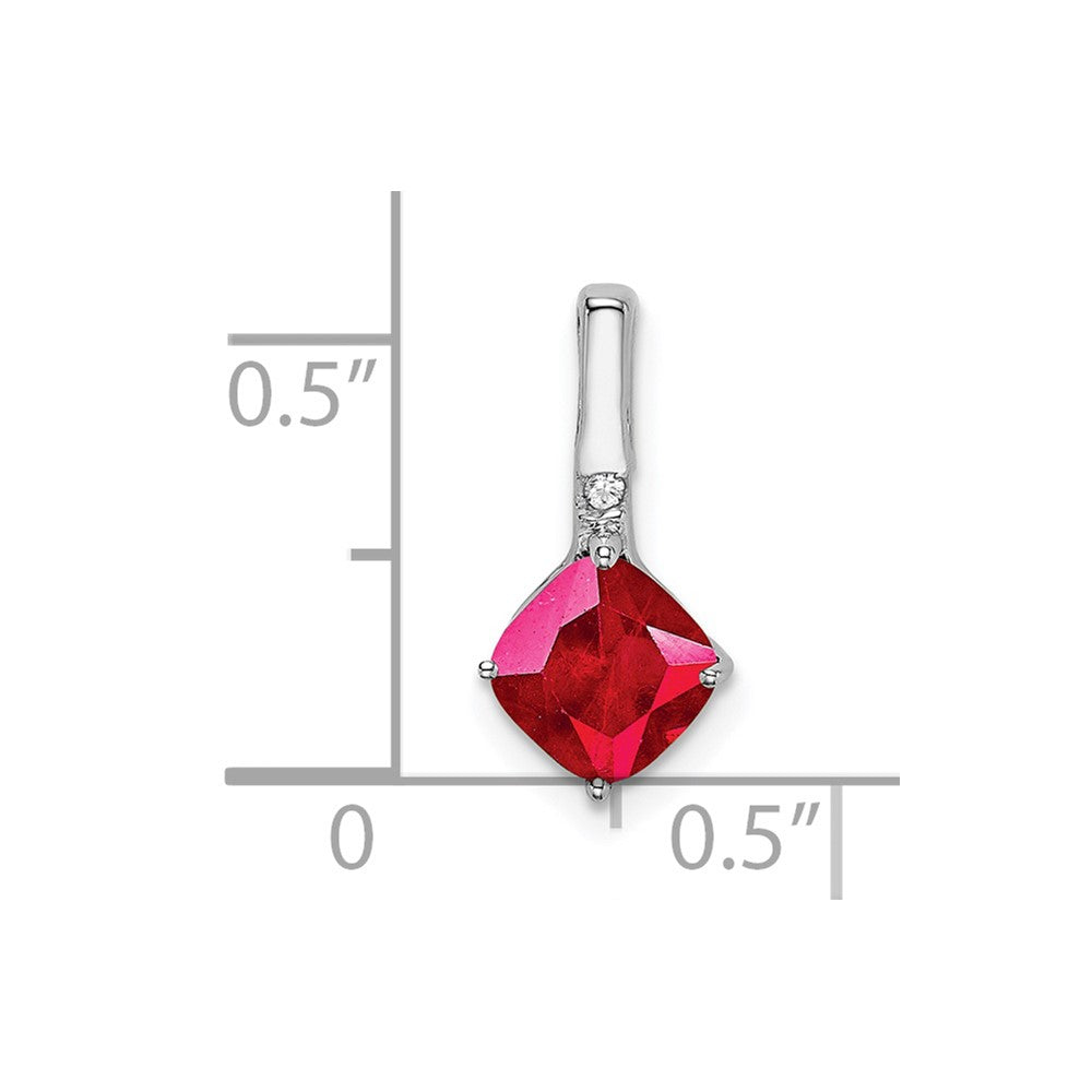 14k White Gold Cushion Ruby and Diamond Pendant (0.65 grams)