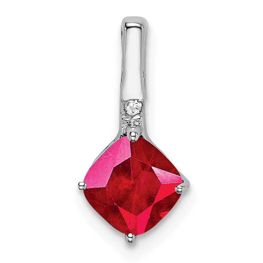 14k White Gold Cushion Ruby and Diamond Pendant (0.65 grams)