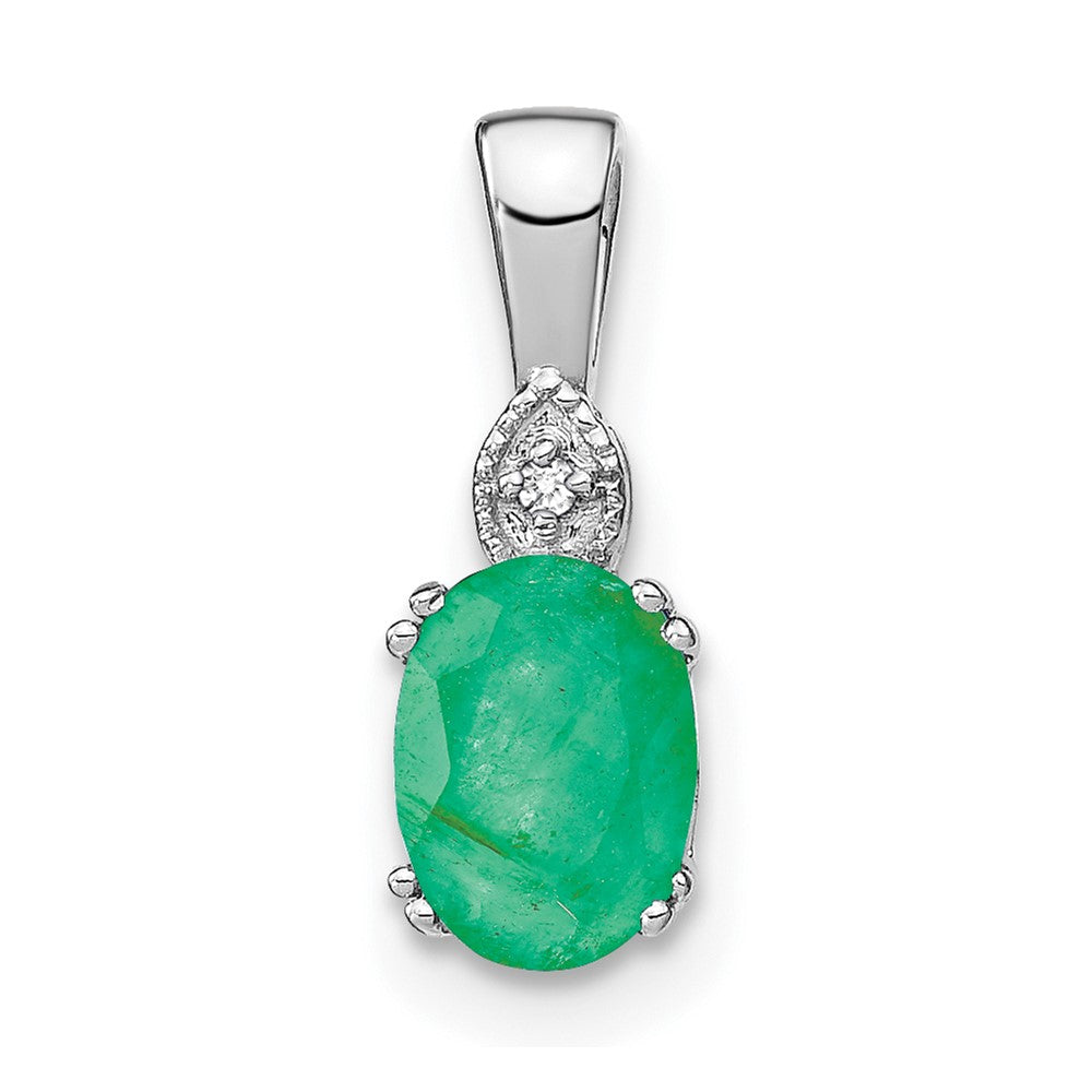 14k White Gold Oval Emerald and Diamond Pendant (0.55 grams)