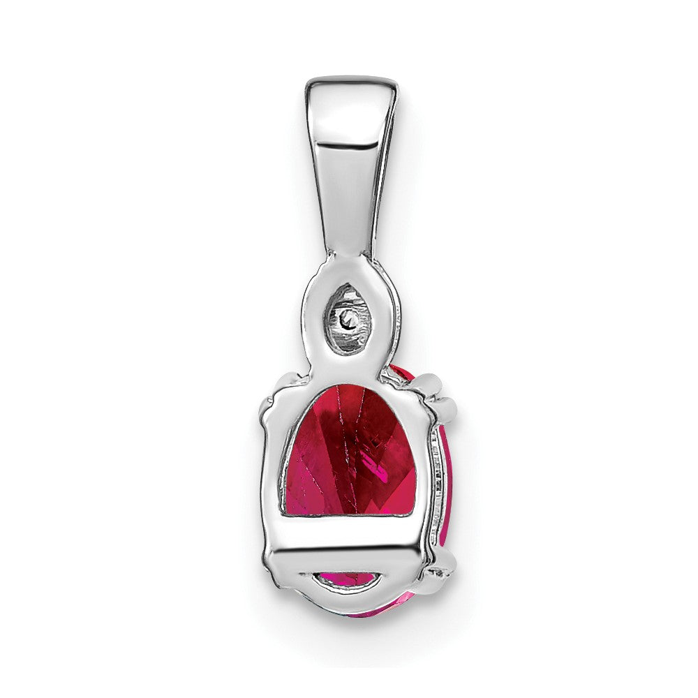 14k White Gold Oval Ruby and Diamond Pendant (0.55 grams)