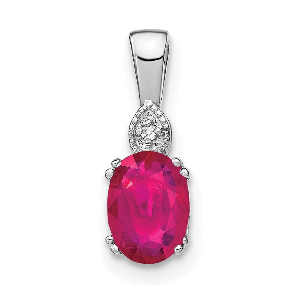 14k White Gold Oval Ruby and Diamond Pendant (0.55 grams)