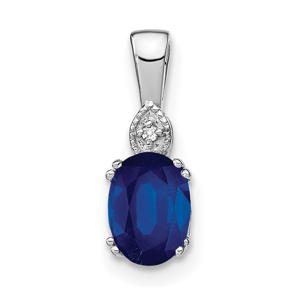 14k White Gold Oval Sapphire and Diamond Pendant (0.55 grams)