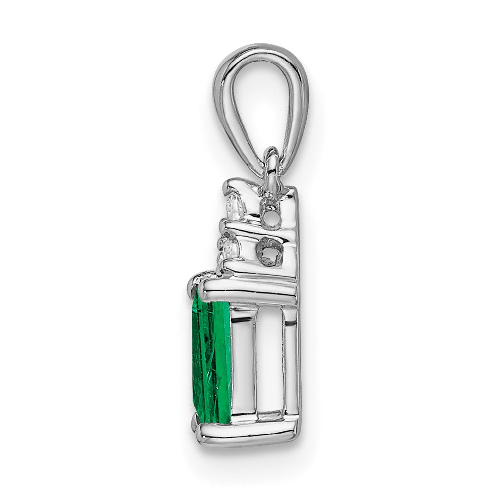 14k White Gold Rectangle Emerald and Diamond Pendant (0.6 grams)