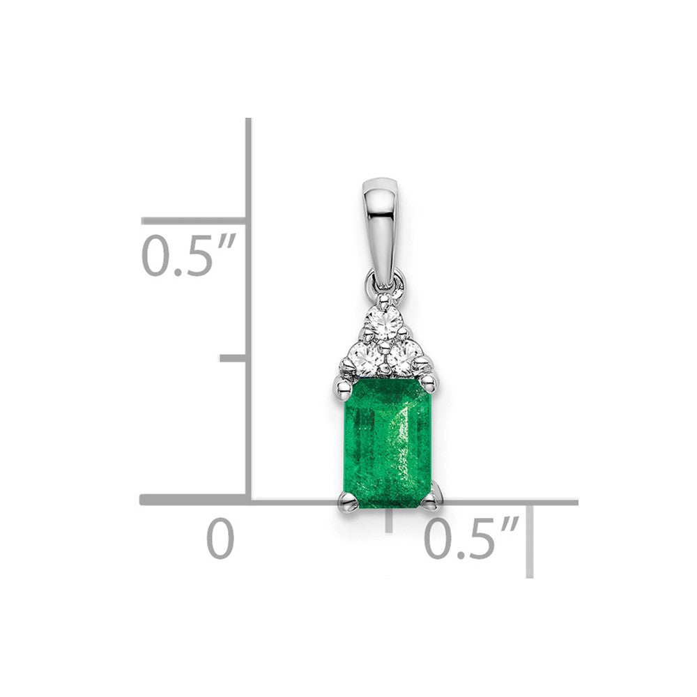 14k White Gold Rectangle Emerald and Diamond Pendant (0.6 grams)