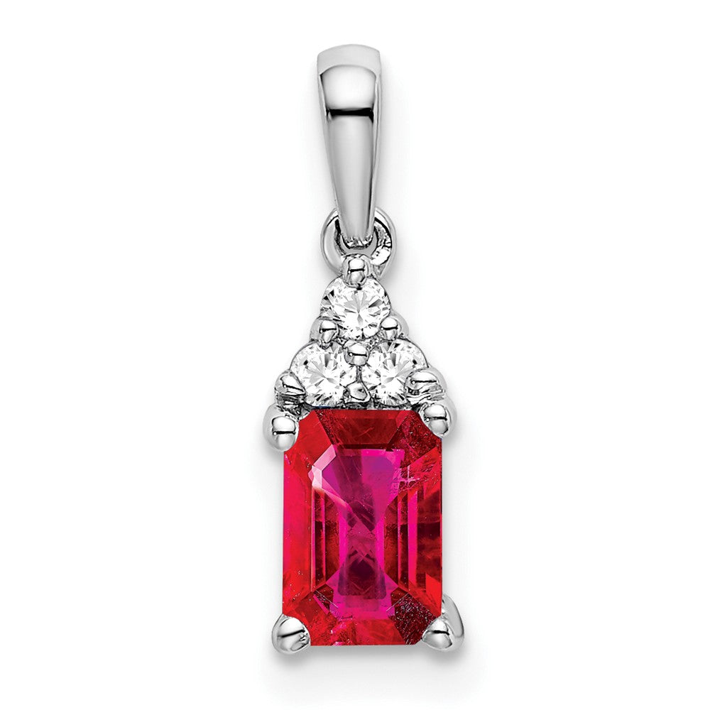 14k White Gold Emerald-shape Ruby and Diamond Pendant (0.6 grams)