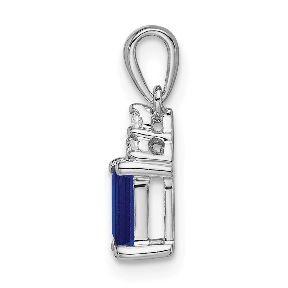 14k White Gold Emerald-shape Sapphire and Diamond Pendant (0.6 grams)