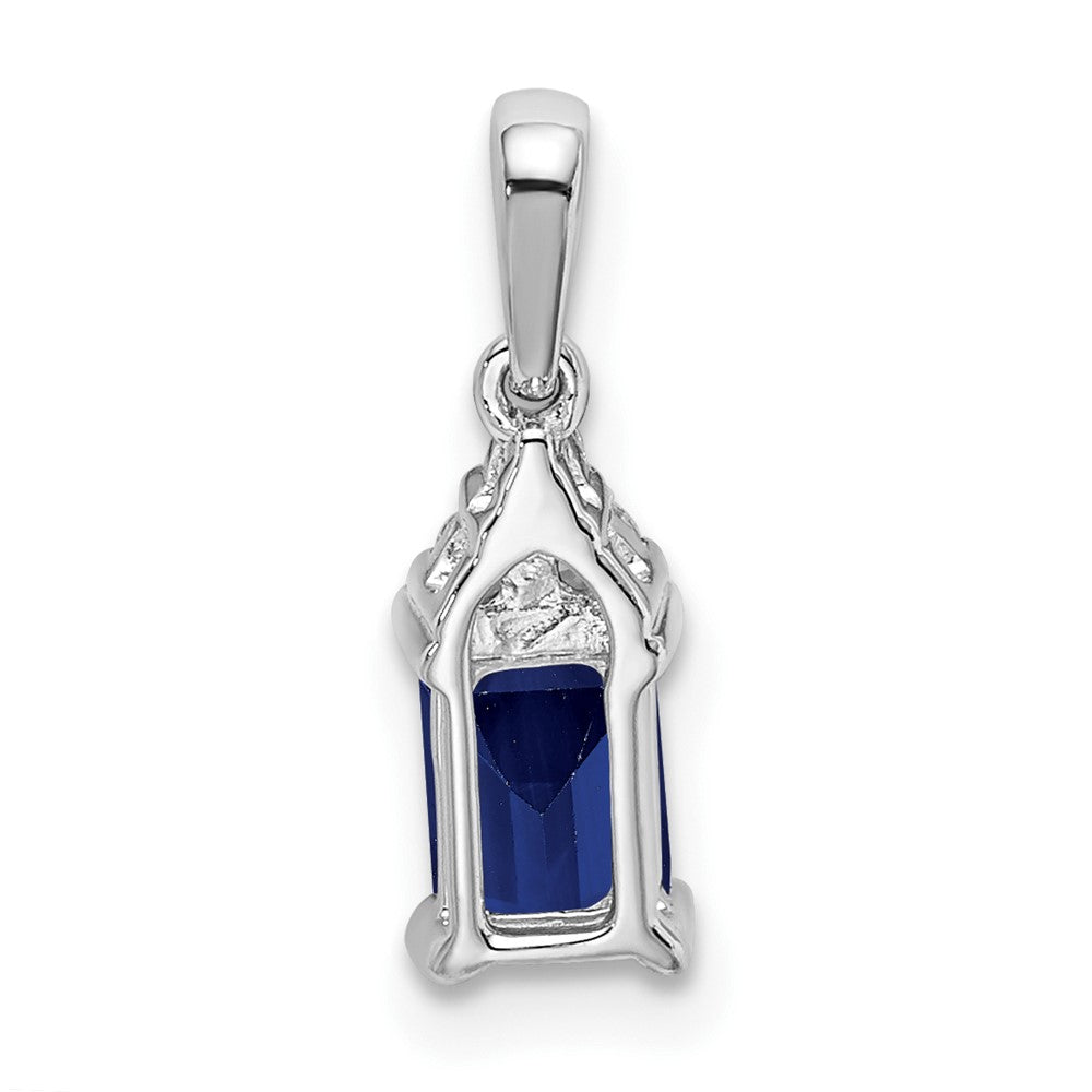 14k White Gold Emerald-shape Sapphire and Diamond Pendant (0.6 grams)